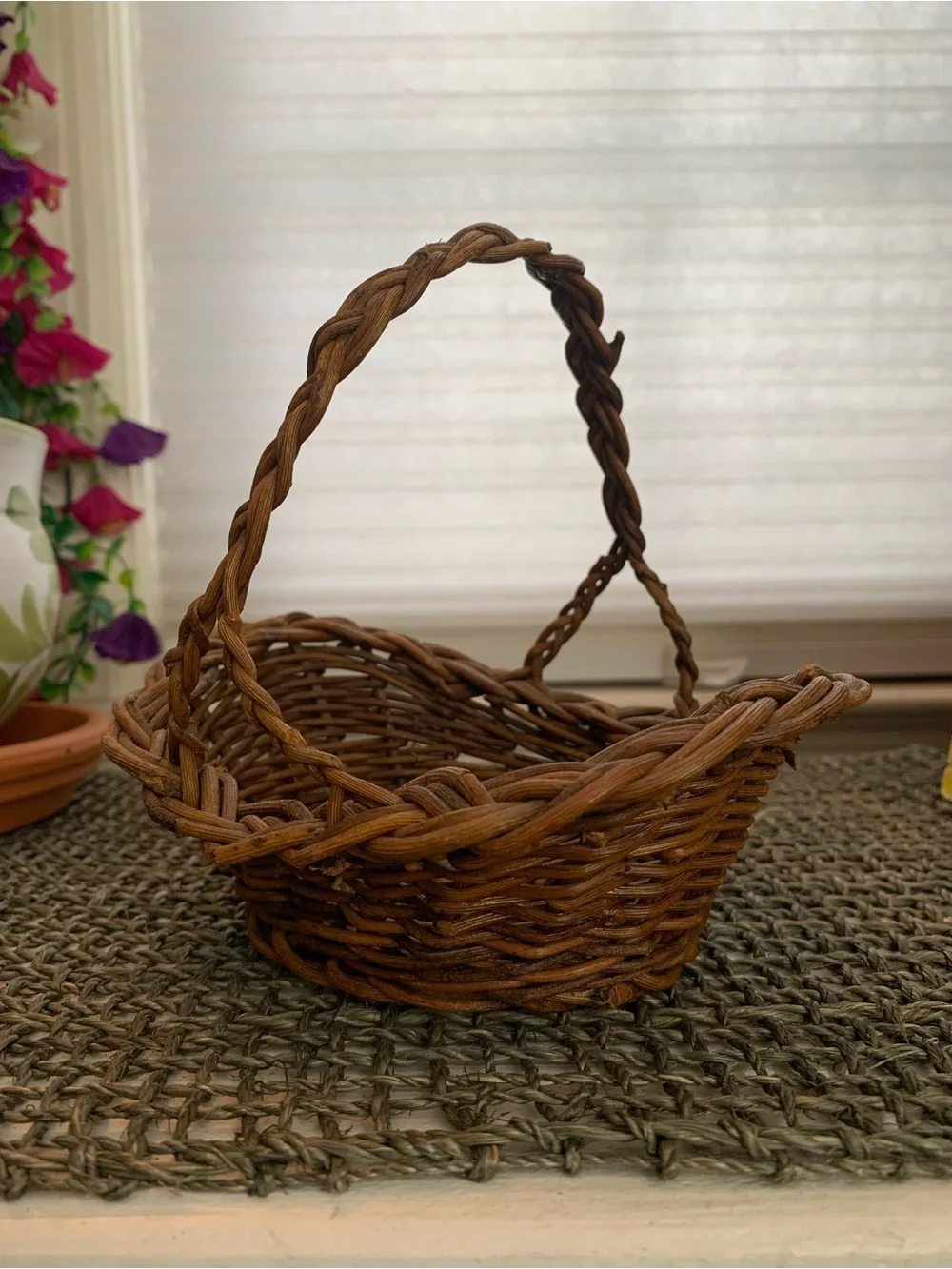 Vintage Rustic Handwoven Vine Twig Harvest Basket